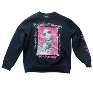 Bladee Beautiful Martyr Sweatshirt Crewneck Drain Gang Large Black Rhinestone